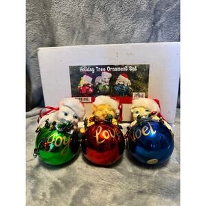 PetStudio Cat Ornament Set Joy Love Noel Holiday Tree Christmas Decor 3pc
